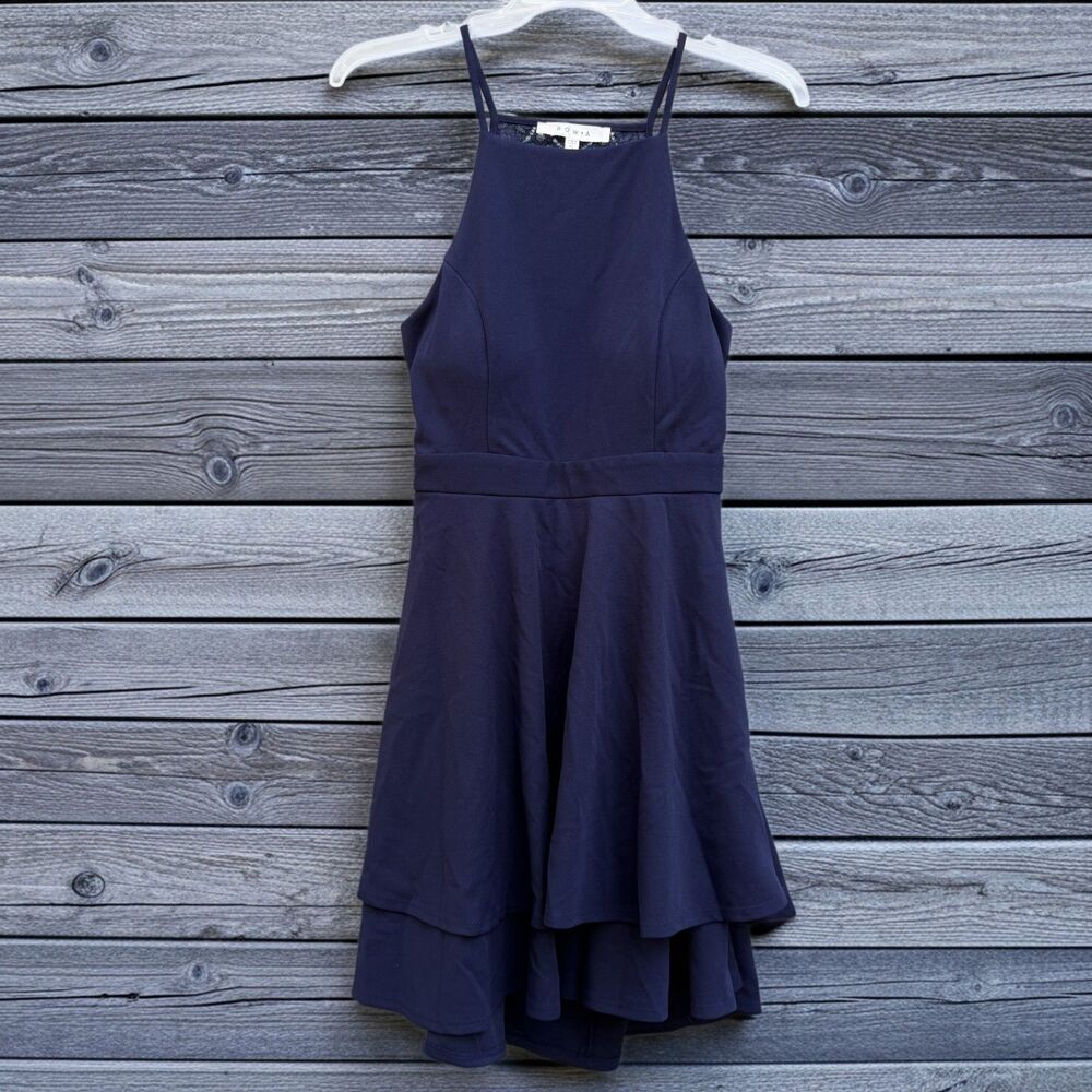 Row A XL Navy Blue Floral Lace Dress Cocktail Casual Lightweight Womens Comfy